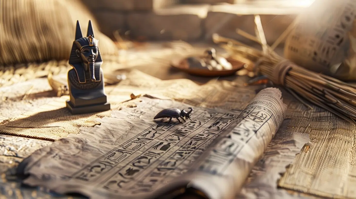 Blick auf eine antike Papierschriftrolle, die zum Schreiben und Dokumentieren dient.